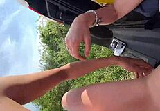 Stranger Helps Park Car Before Risky Public Fuck in Open Outdoor Spot