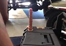 Gay man engages in solo dildo fucking session.