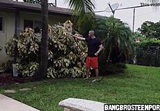 hot brunette teen playing with her pussy before he fucks her.