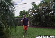 hot brunette teen playing with her pussy before he fucks her.