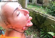 sexy prisoner sucks monster cock deeply then gets anal fucked outdoors with facial