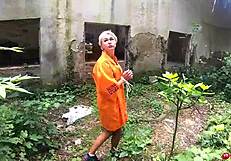 sexy prisoner sucks monster cock deeply then gets anal fucked outdoors with facial