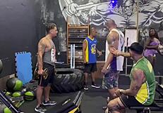 Tattooed brazilian teen gives to four interracial guys