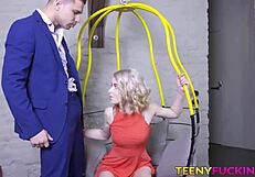 flat chested young blonde with small tits gets cum in doggystyle