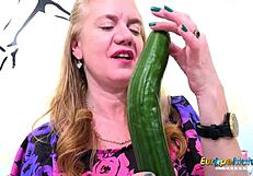 Horny mature granny plays with cucumber and toys for fun