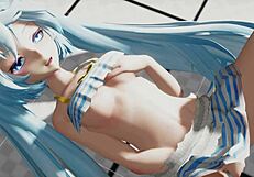 3D anime Miku gets wet in a photoshoot
