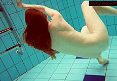 Hairy ginger polish teen 18+ gets naked in bikini at pool underwater
