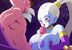 kame paradise 2 - vados shows master roshi her huge boobs in gay handjob parody