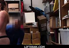 Lifter4k officer face fucks teen thief Kat Monroe with his thick cock at work.