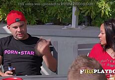 Swinger couples enjoy a group gathering in the red room