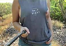 Wife dares to flash big tits in public with ripped shirt for exhibitionist thrill