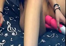 the girl feels pleasure with two vibrating dildos