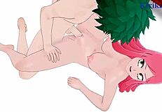 shino sosaki, mandalay, mei hatsume, and izuku midoriya have intense sex in my hero academia hentai