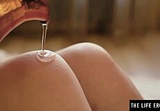 i'm a cute teen oiling my shaved pussy and fingering to orgasm