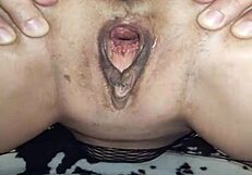 milf wife in fishnet body gets anal stretched