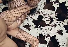 milf wife in fishnet body gets anal stretched