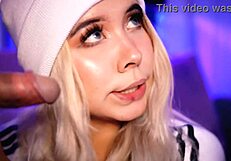 Blonde teen sucks cock passionately