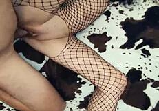 milf wife in fishnet body gets anal stretched