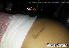 Sucking friend in moving car with open windows, husband filming