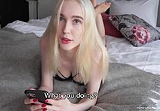 Hot blonde comments on the size in her homemade video