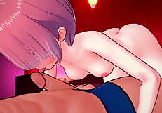 Ram, in the hotel of love, jerks off with his feet while wearing only a towel in 3D anime.