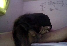 A goth couple gives a good blowjob in a CFNM handjob scene