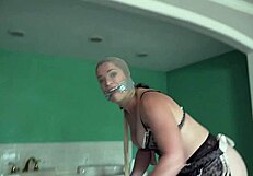 Hotel maid caught in encasement for rough quickie fun