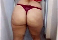 Seducing my friend with red lingerie on the bed