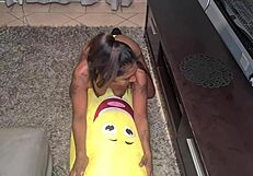 I am a tattooed desi woman humping a big banana in close-ups