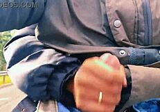 Naughty Hotwife Jerks Off on Road to Cum, Almost Caught