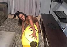 I am a tattooed desi woman humping a big banana in close-ups
