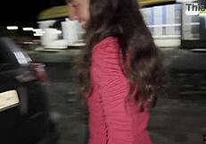 OMG, two girlfriends peeing together by a car in public lot, so daring!