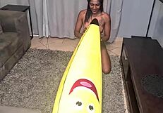 I am a tattooed desi woman humping a big banana in close-ups