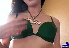 bigbooty trans babe bends over and tugs cock in solo close up