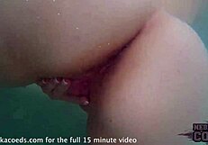 Pretty girl strips naked, masturbates underwater in jacuzzi with hot female director POV