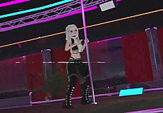 In the virtual world of vrchat, a dancer performs an energetic pole routine.