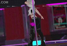 In the virtual world of vrchat, a dancer performs an energetic pole routine.