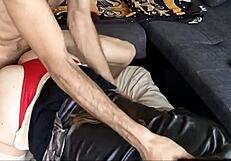 French amateur slut in red lace blows pov