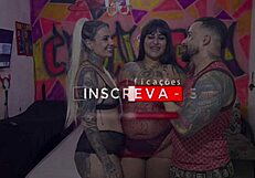 tanned brunette bbw kisses huge tits in lesbian scene