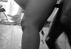 latina couple fucks quickly in bathroom.