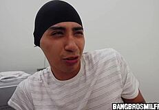 milf catches young 18+ guy in her dirty panties for muff diving.