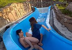 Stepsister Stuck in Pool Slide, Fucked Wildly Part 2