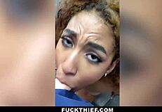 cute black teen 18+ caught by mall officer, chooses monster cock blowjob