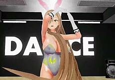 Blue archive Ichinose Asuna undresses dancing hentai blonde bunny girl big boobs MMD 3D yellow!