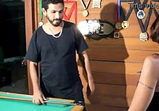 watch the latina get anal creampie while playing pool with cuckold