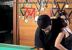 watch the latina get anal creampie while playing pool with cuckold
