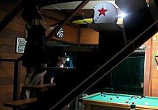 watch the latina get anal creampie while playing pool with cuckold