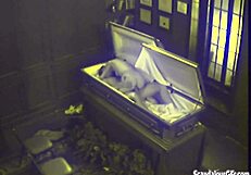 Couple caught on hidden cam banging hardcore in coffin