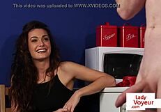 Pretty woman opens her legs to help a man to masturbate