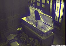 Couple caught on hidden cam banging hardcore in coffin
